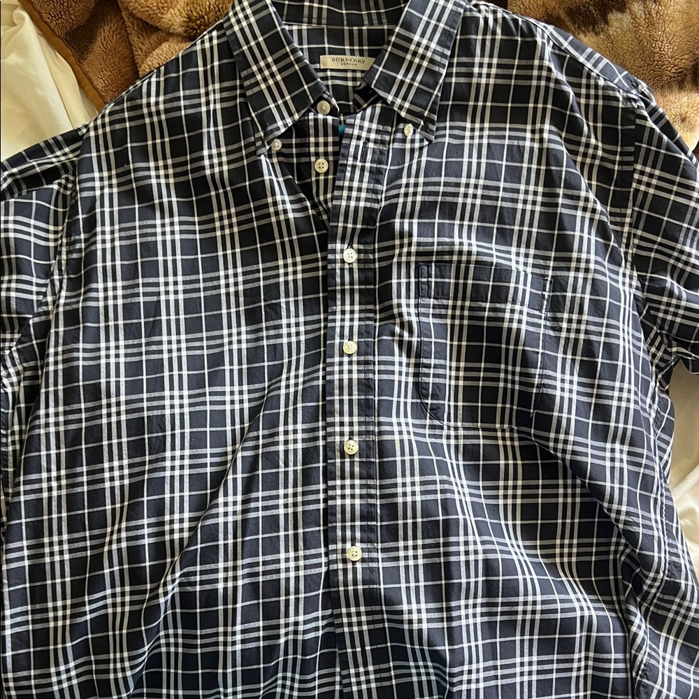 Burberry Men's Black and White Plaid Button-Down Shirt